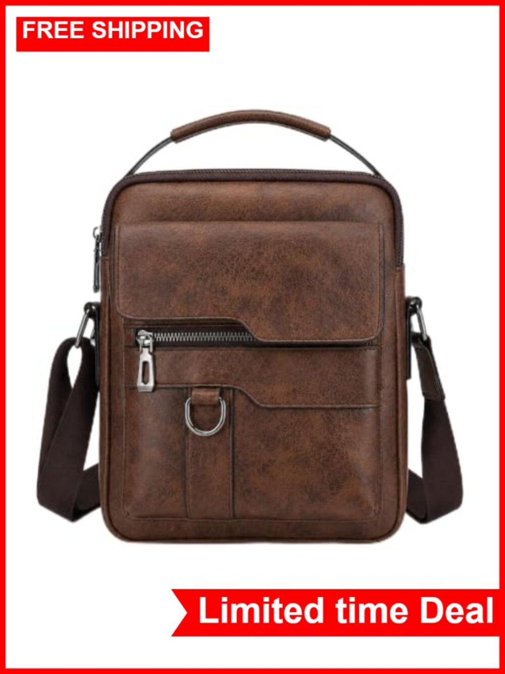 Men's PU Leather Messenger Bag Crossbody Shoulder Bag Business Travel Satchel